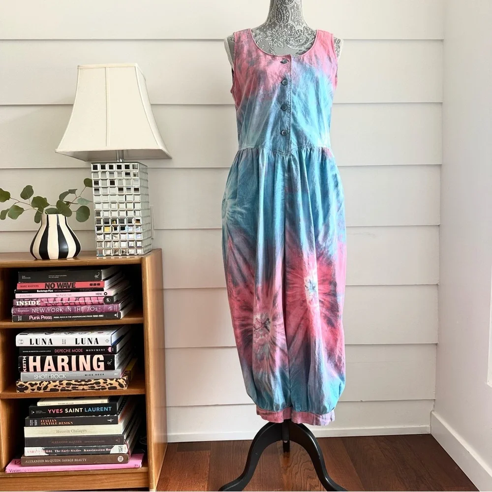 Vintage Cotton Tie Dye Jumpsuit Boho Festival Summer Bohemian - Picture 8 of 8